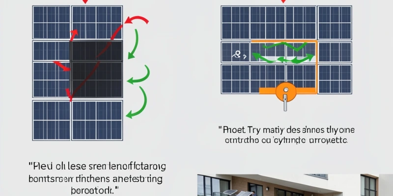 Schema che mostra come un'ombra su una singola cella si propaga nella stringa senza bypass diodi e come il bypass diodo isola la sottostinga colpita