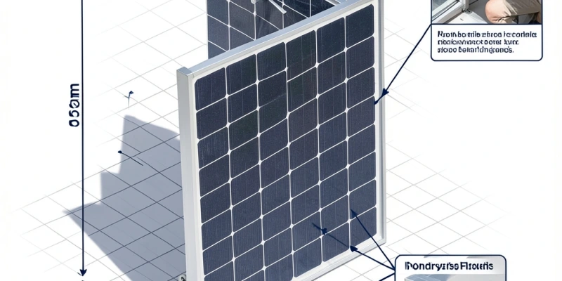 Schema tecnico con le dimensioni tipiche di un pannello solare da 400 Wp (larghezza, altezza, spessore) con indicazione del telaio in alluminio e della cella