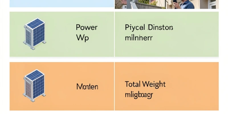Vergleichstabelle – Modultyp, Leistung in Wp, Abmessungen, Gewicht, Bauweise – vier typische Modulklassen für Balkonkraftwerke